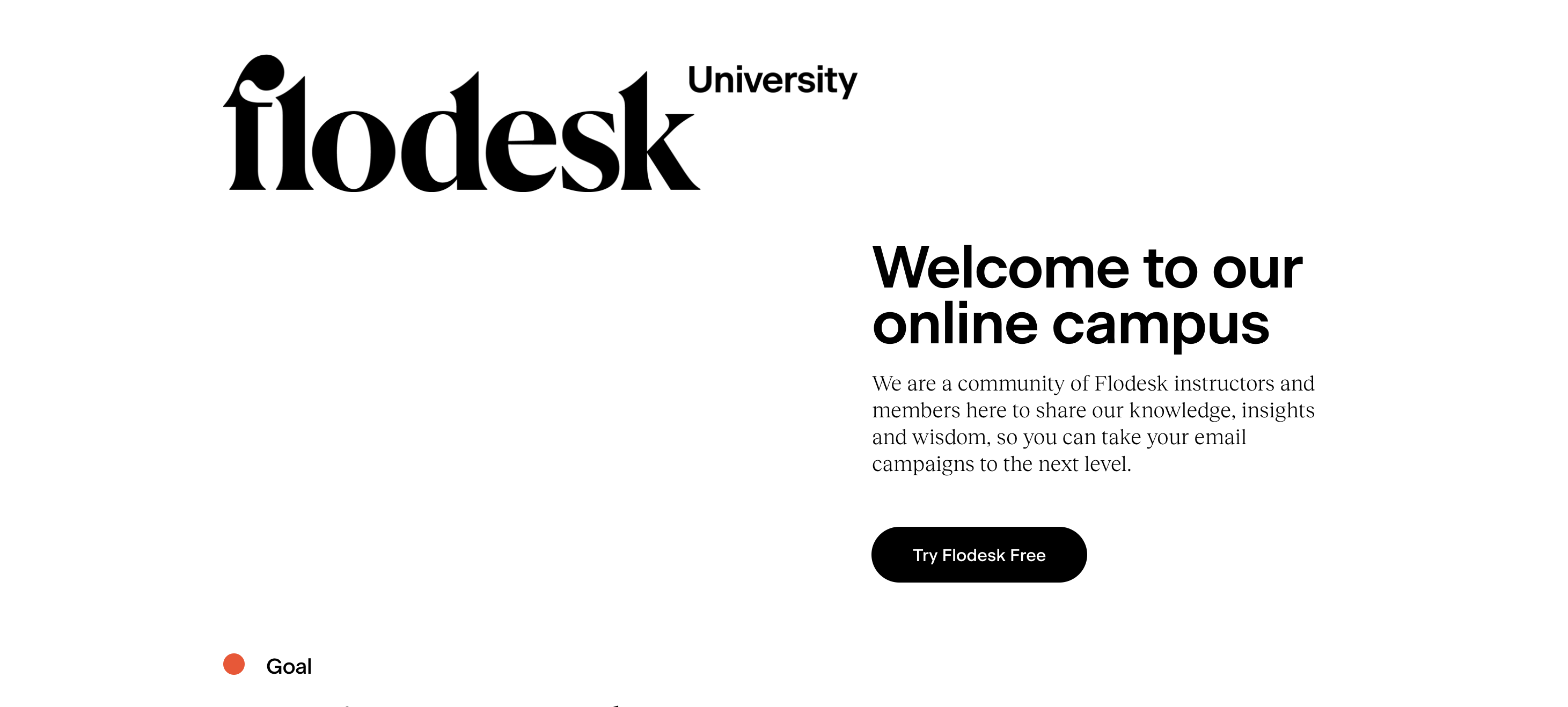 Landing page of Flodesk Uni.