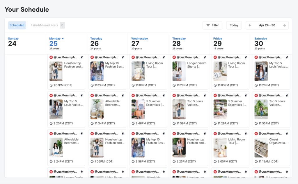 Backend image of the Tailwind Pinterest scheduler. Pinterest FAQs: 15 Common Questions + Their Answers - Mckayla S. Pinterest and Blog SEO Strategist 