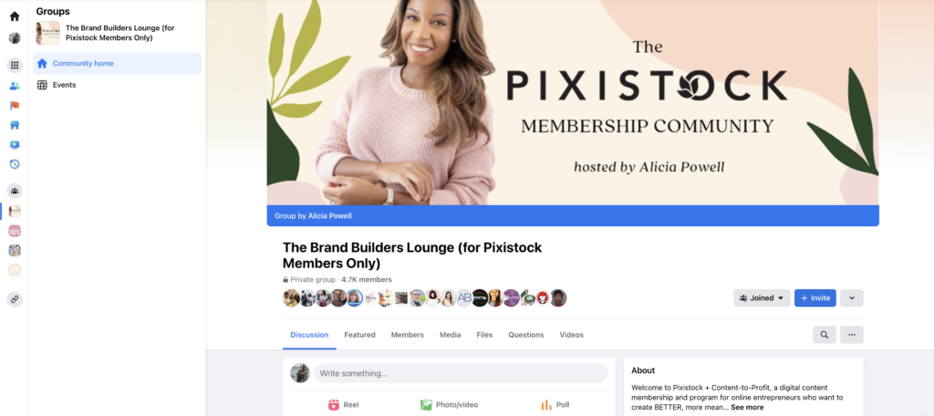 Screenshot of the Brand Builders Lounge for Pixistock members.