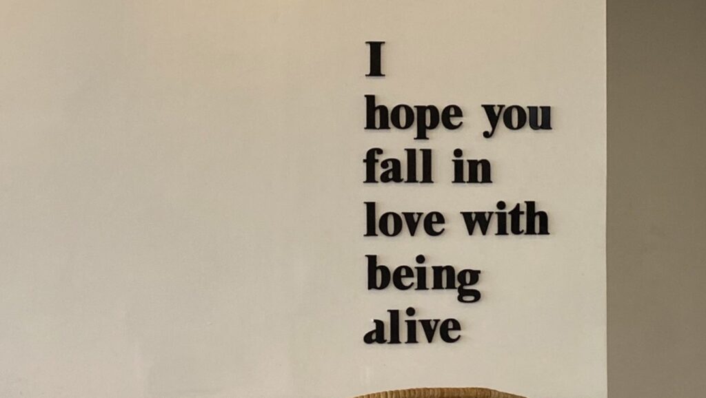 "I hope you fall in love with being alive" graphic based on branding and messaging in your content | The Comma Mama Co.