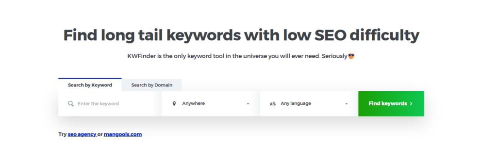 keyword research kwfinder example search bar